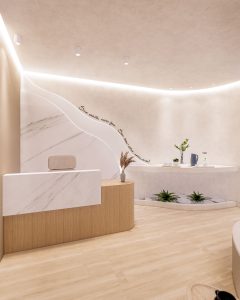 Recepção Clínica sensorial, leve e humanizada - Letícia Beraldo Arquitetura e Interiores | Neuroarquitetura, Bem-estar e Saúde