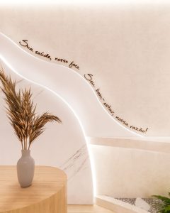 Recepção Clínica sensorial, leve e humanizada - Letícia Beraldo Arquitetura e Interiores | Neuroarquitetura, Bem-estar e Saúde