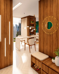 Hall aconchegante, biofílico e com personalidade - Apê Origens - Letícia Beraldo Arquitetura e Interiores | Neuroarquitetura, Bem-estar e Saúde