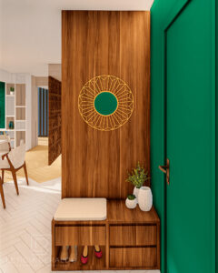 Hall aconchegante, biofílico e com personalidade - Apê Origens - Letícia Beraldo Arquitetura e Interiores | Neuroarquitetura, Bem-estar e Saúde