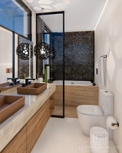 Banheiro Apê Recanto - aconchego, elegância e conexão com a natureza - Letícia Beraldo Arquitetura e Interiores | Neuroarquitetura, Bem-estar e Saúde