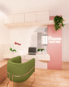 Suíte B.M., jovem, feminina e acolhedora - Letícia Beraldo Arquitetura e Interiores | Neuroarquitetura, Bem-estar e Saúde