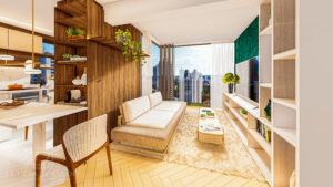 Sala aconchegante, biofílica e com personalidade - Apê Origens - Letícia Beraldo Arquitetura e Interiores | Neuroarquitetura, Bem-estar e Saúde