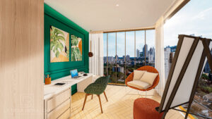 Home Office e ateliê aconchegante, biofílica e com personalidade - Apê Origens - Letícia Beraldo Arquitetura e Interiores | Neuroarquitetura, Bem-estar e Saúde