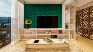 Sala aconchegante, biofílica e com personalidade - Apê Origens - Letícia Beraldo Arquitetura e Interiores | Neuroarquitetura, Bem-estar e Saúde