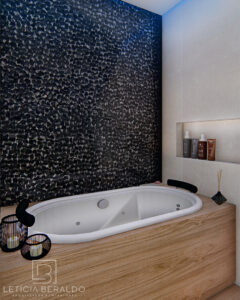 Banheiro Apê Recanto - aconchego, elegância e conexão com a natureza - Letícia Beraldo Arquitetura e Interiores | Neuroarquitetura, Bem-estar e Saúde