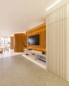 Sala Apê Refúgio Lerner, aconchegante e elegante- Letícia Beraldo Arquitetura e Interiores | Neuroarquitetura, Bem-estar e Saúde