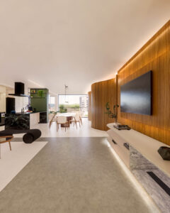 Sala Apê Refúgio Lerner, aconchegante e elegante- Letícia Beraldo Arquitetura e Interiores | Neuroarquitetura, Bem-estar e Saúde