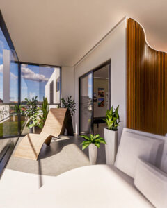 Varanda Apê Refúgio Lerner, aconchegante e elegante- Letícia Beraldo Arquitetura e Interiores | Neuroarquitetura, Bem-estar e Saúde