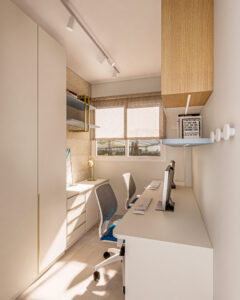 Home Office Apê Maresia, pacífico e acolhedor - Letícia Beraldo Arquitetura e Interiores | Neuroarquitetura, Bem-estar e Saúde