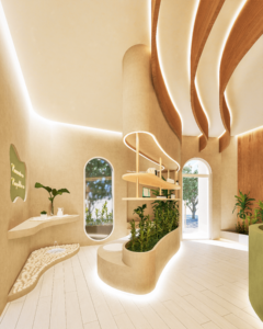 Recepção do Studio de Yoga, equilibrado e acolhedor - Letícia Beraldo Arquitetura e Interiores | Neuroarquitetura, Bem-estar e Saúde