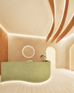 Recepção do Studio de Yoga, equilibrado e acolhedor - Letícia Beraldo Arquitetura e Interiores | Neuroarquitetura, Bem-estar e Saúde