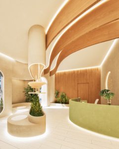 Recepção do Studio de Yoga, equilibrado e acolhedor - Letícia Beraldo Arquitetura e Interiores | Neuroarquitetura, Bem-estar e Saúde