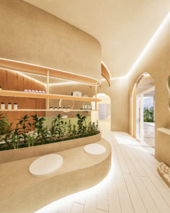 Recepção do Studio de Yoga, equilibrado e acolhedor - Letícia Beraldo Arquitetura e Interiores | Neuroarquitetura, Bem-estar e Saúde