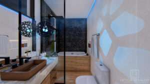 Banheiro Apê Recanto - aconchego, elegância e conexão com a natureza - Letícia Beraldo Arquitetura e Interiores | Neuroarquitetura, Bem-estar e Saúde