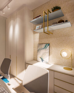 Home Office Apê Maresia, pacífico e acolhedor - Letícia Beraldo Arquitetura e Interiores | Neuroarquitetura, Bem-estar e Saúde