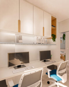 Home Office Apê Maresia, pacífico e acolhedor - Letícia Beraldo Arquitetura e Interiores | Neuroarquitetura, Bem-estar e Saúde