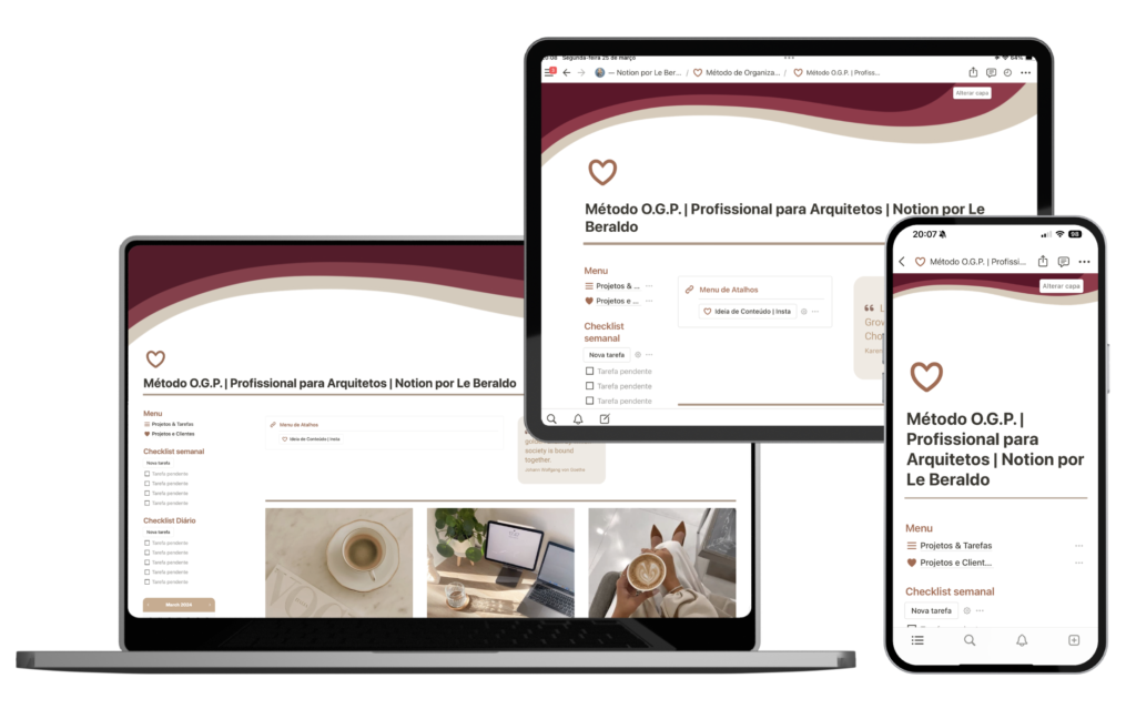 Template Método de Organização e Gestão Profissional para Arquitetos e Designers, Notion por Le Beraldo - Método OGP