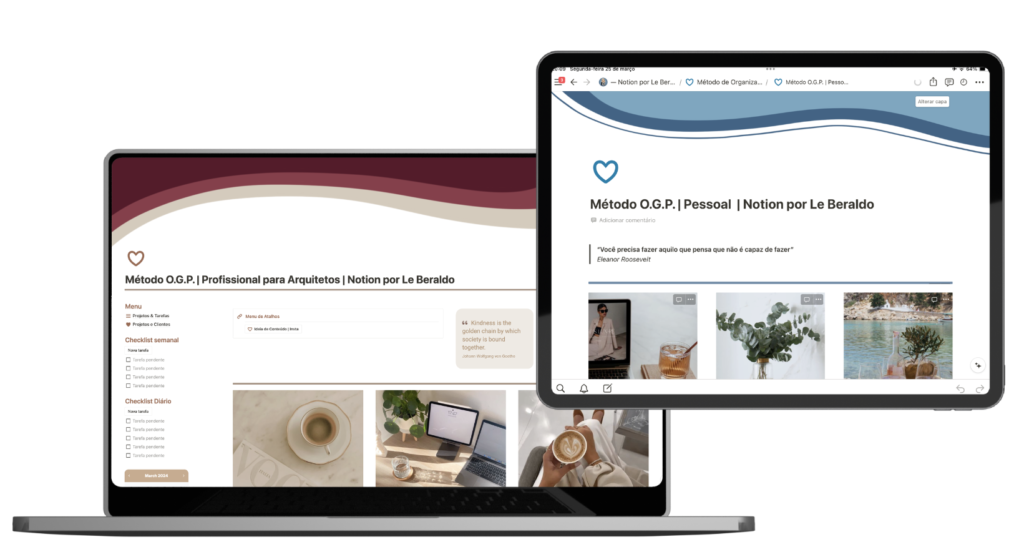 Template Método de Organização e Gestão Pessoal e Profissional para Arquitetos e Designers de Interiores, Notion por Le Beraldo - Método OGP
