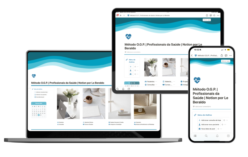 Template Método de Organização e Gestão Profissional para Profissionais da Saúde, Notion por Le Beraldo - Método OGP