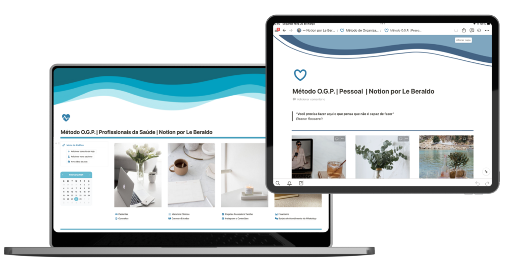 Template Método de Organização e Gestão Pessoal e Profissional para Profissionais da Saúde, Notion por Le Beraldo - Método OGP