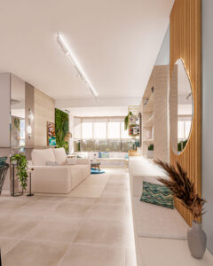 Sala Apê Maresia, pacífico e acolhedor - Letícia Beraldo Arquitetura e Interiores | Neuroarquitetura, Bem-estar e Saúde