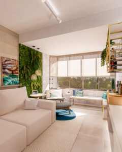 Sala Apê Maresia, pacífico e acolhedor - Letícia Beraldo Arquitetura e Interiores | Neuroarquitetura, Bem-estar e Saúde