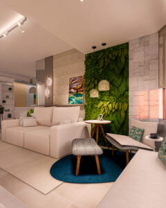 Sala Apê Maresia, pacífico e acolhedor - Letícia Beraldo Arquitetura e Interiores | Neuroarquitetura, Bem-estar e Saúde