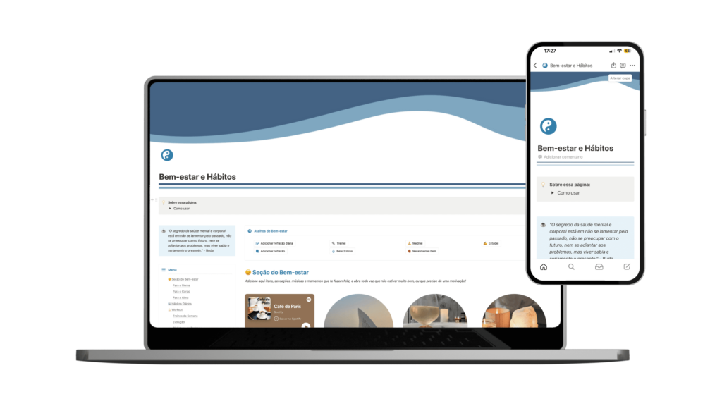 Template de Bem-estar e Hábitos, Notion por Le Beraldo