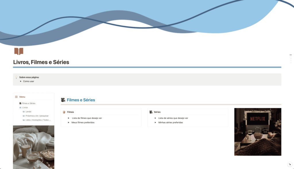 Seção para anotação de filmes e séries que deseja assistir ou procurar informações sobre