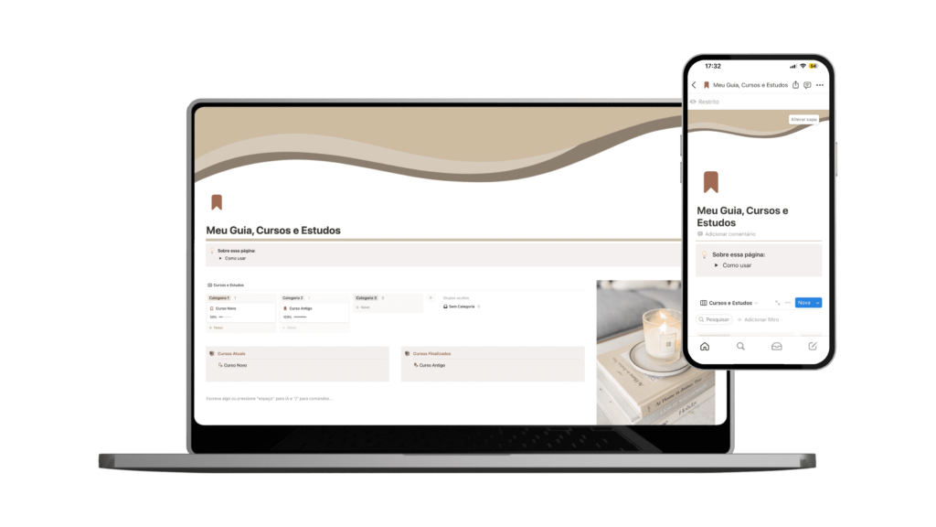 Template Meu Guia, Cursos e Estudos, Notion por Le Beraldo