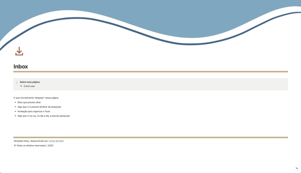 Seção de inbox, para anotar pensamentos e anotações/informações a organizar