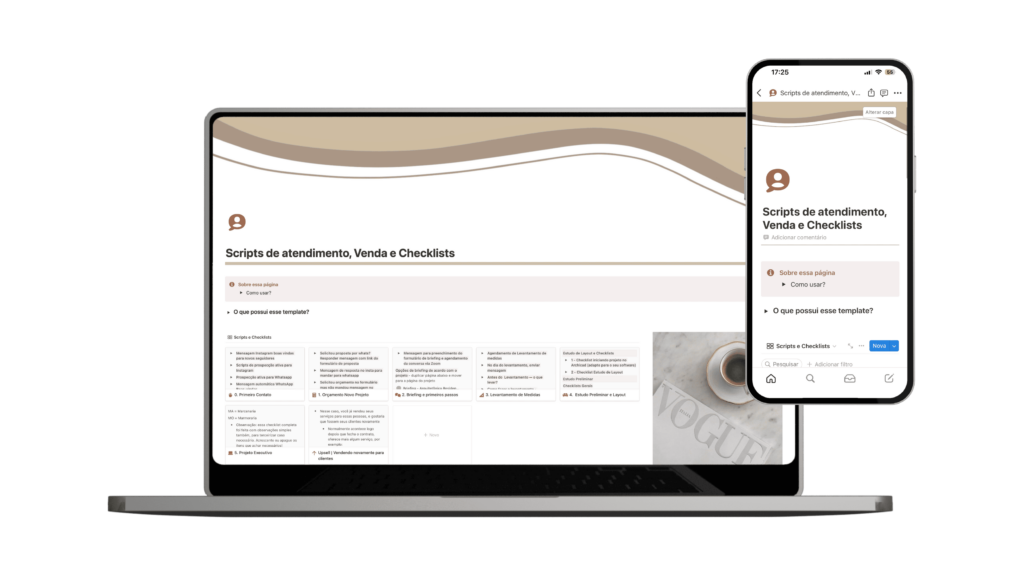 Template Scripts de Atendimento, Venda e Checklists, Notion por Le Beraldo