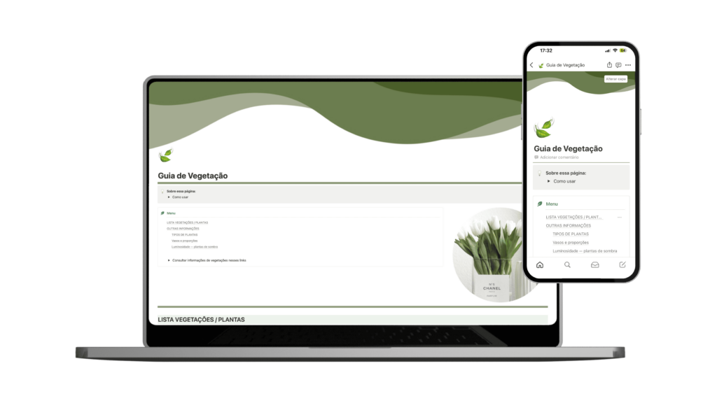 Template Guia de Vegetações, Notion por Le Beraldo